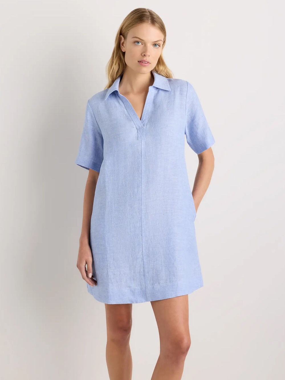 Quince 100% European Linen Popover Mini Dress in French Blue M